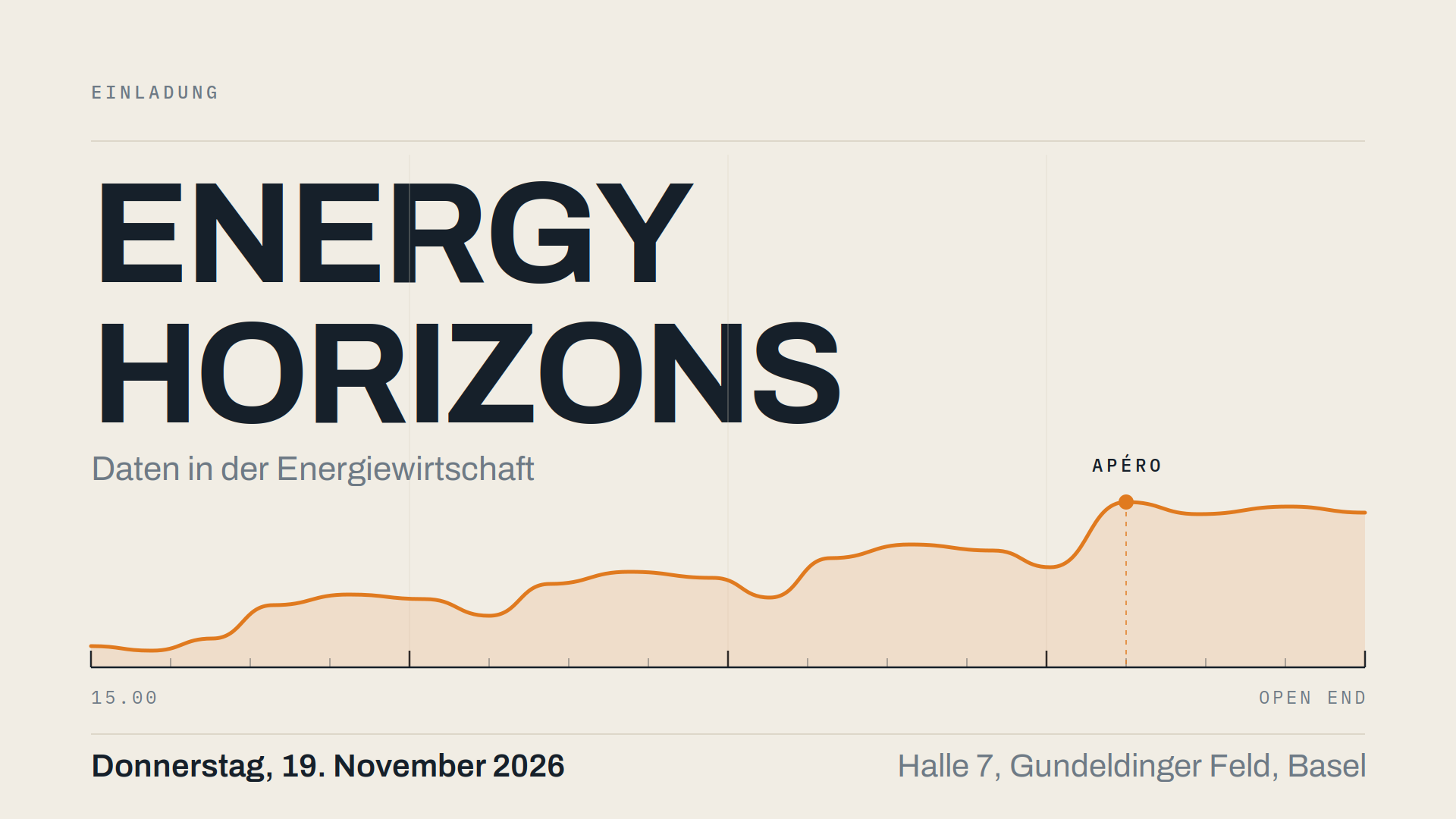 Energy Horizons. Daten in der Energiewirtschaft. Donnerstag, 19. November 2026, Halle 7 Gundeldinger Feld, Basel